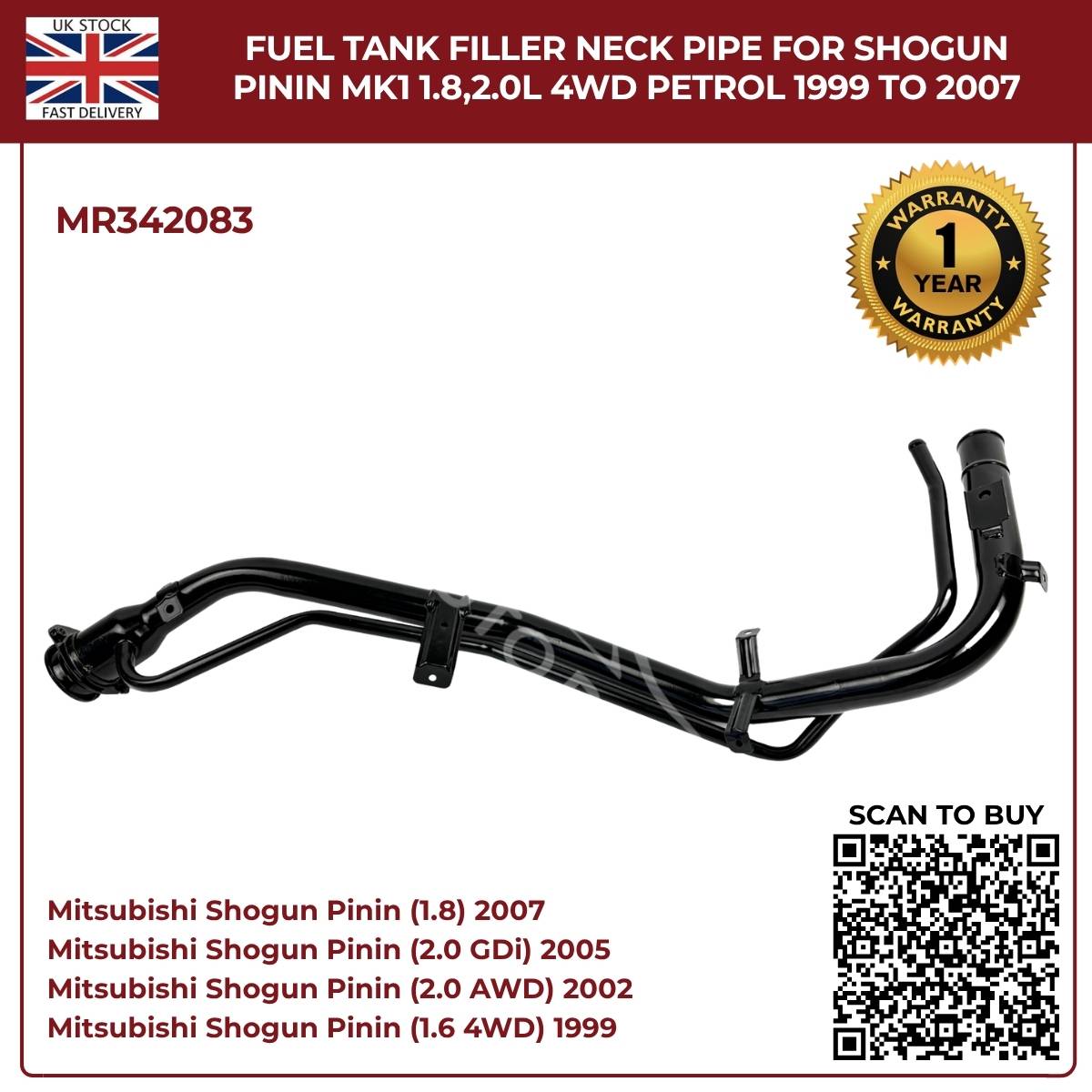 Fuel Filler Neck Pipe MR342083 for Mitsubishi Shogun Pinin MK1 1999–2007 AWD Petrol 1.8