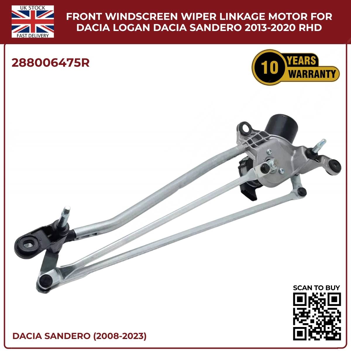 Front Windscreen Wiper Linkage + Motor – Dacia Sandero / Logan (2013–2020) – OE Quality Replacement
