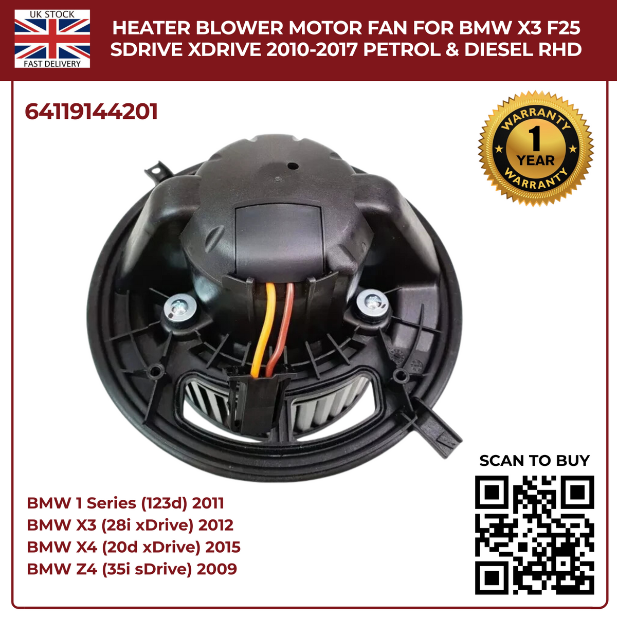 Image of BMW X3 petrol diesel blower fan 64119144201