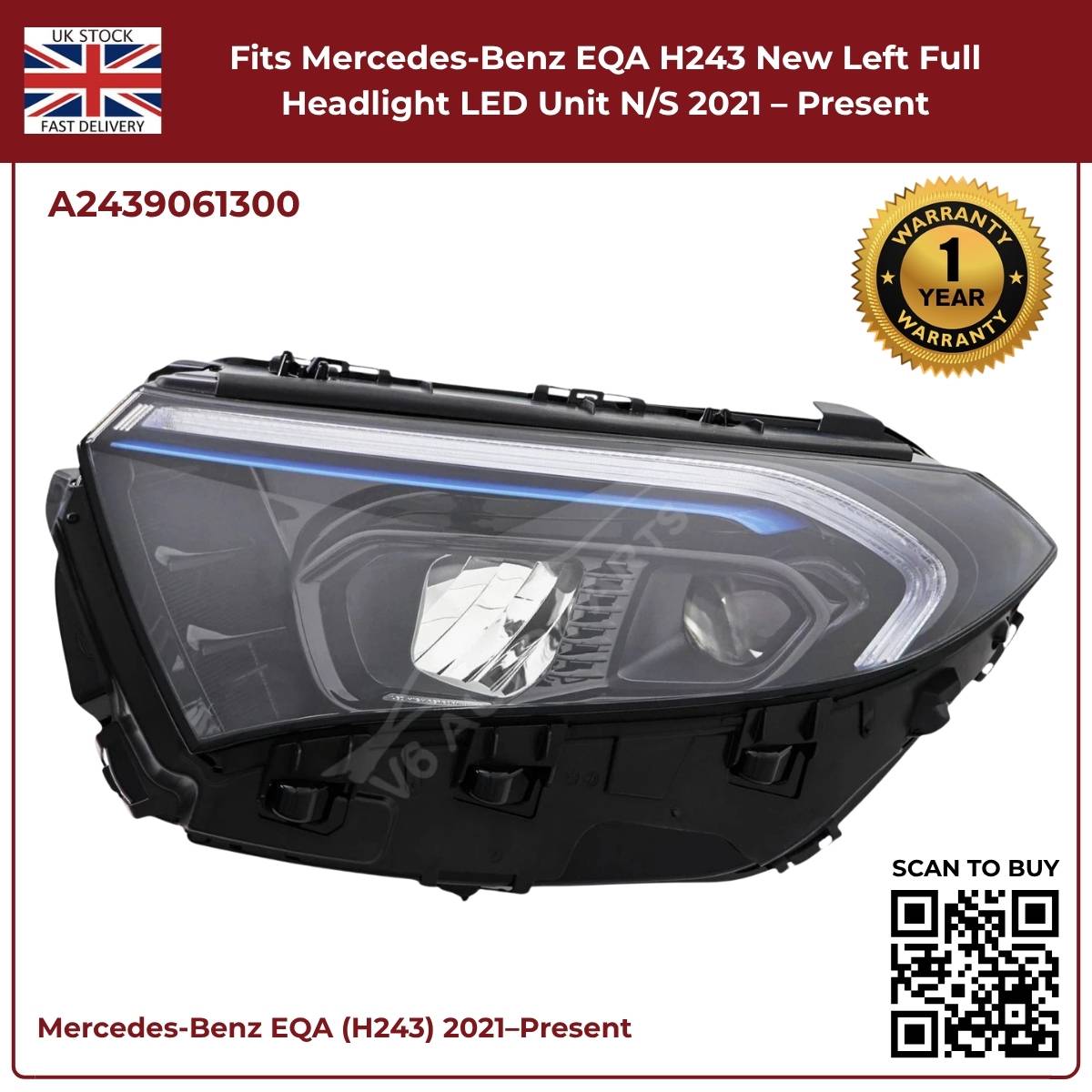 Image of Mercedes EQA Full LED Front Left Headlamp 2021 Onwards – A2439061300