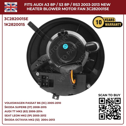 Heater Blower Motor Fan For Audi TT MK2 2006–2014 / A3 8P S3 – OEM 1K2820015A, 3C2820015E
