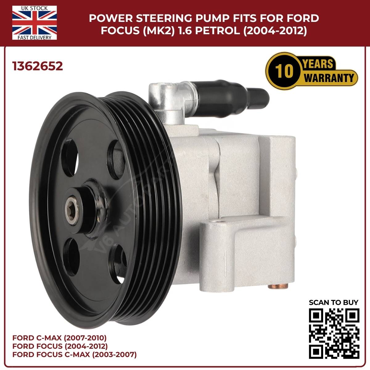 Power Steering Pump – Fits Ford Focus Mk2 1.6 Petrol (2004–2012) | OEM 4M513A696AD