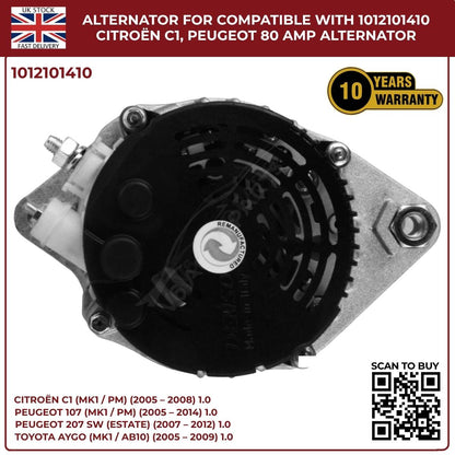 80A Alternator Fits Peugeot 107 1.0 2005‑2016 · Ref 102211‑8731 / DAN1035 / 0986049960 / DRA0248