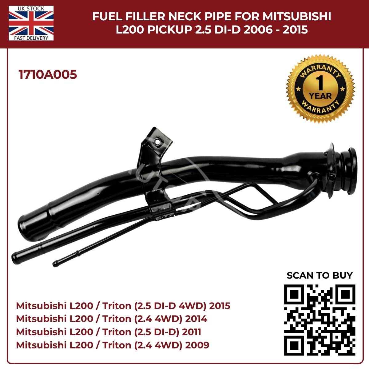 Fuel Filler Neck Pipe for Mitsubishi L200 Pickup 2006–2015 2.5 DI‑D – Part 1710A005