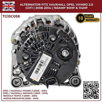 TG15C058 Alternator – 12V 150A | Fits 2006‑2014 Opel/Vauxhall Vivaro A 2.0 CDTi Diesel