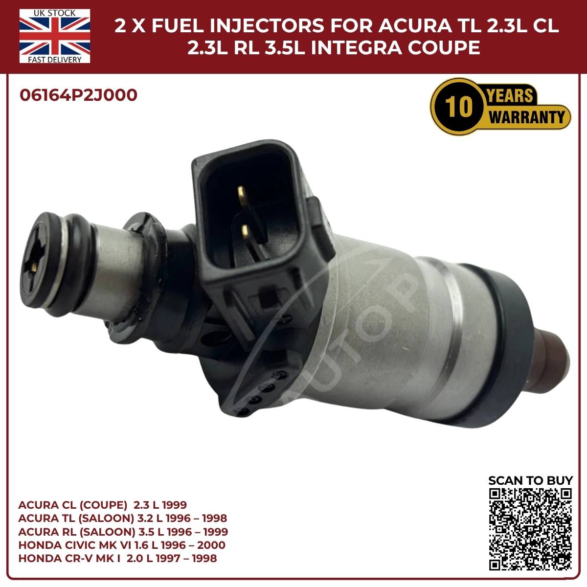 2PCS Fuel Injectors for Honda CR‑V MK1 2.0L Petrol (1997‑1998) | OEM 06164‑P2J‑000 Replacement