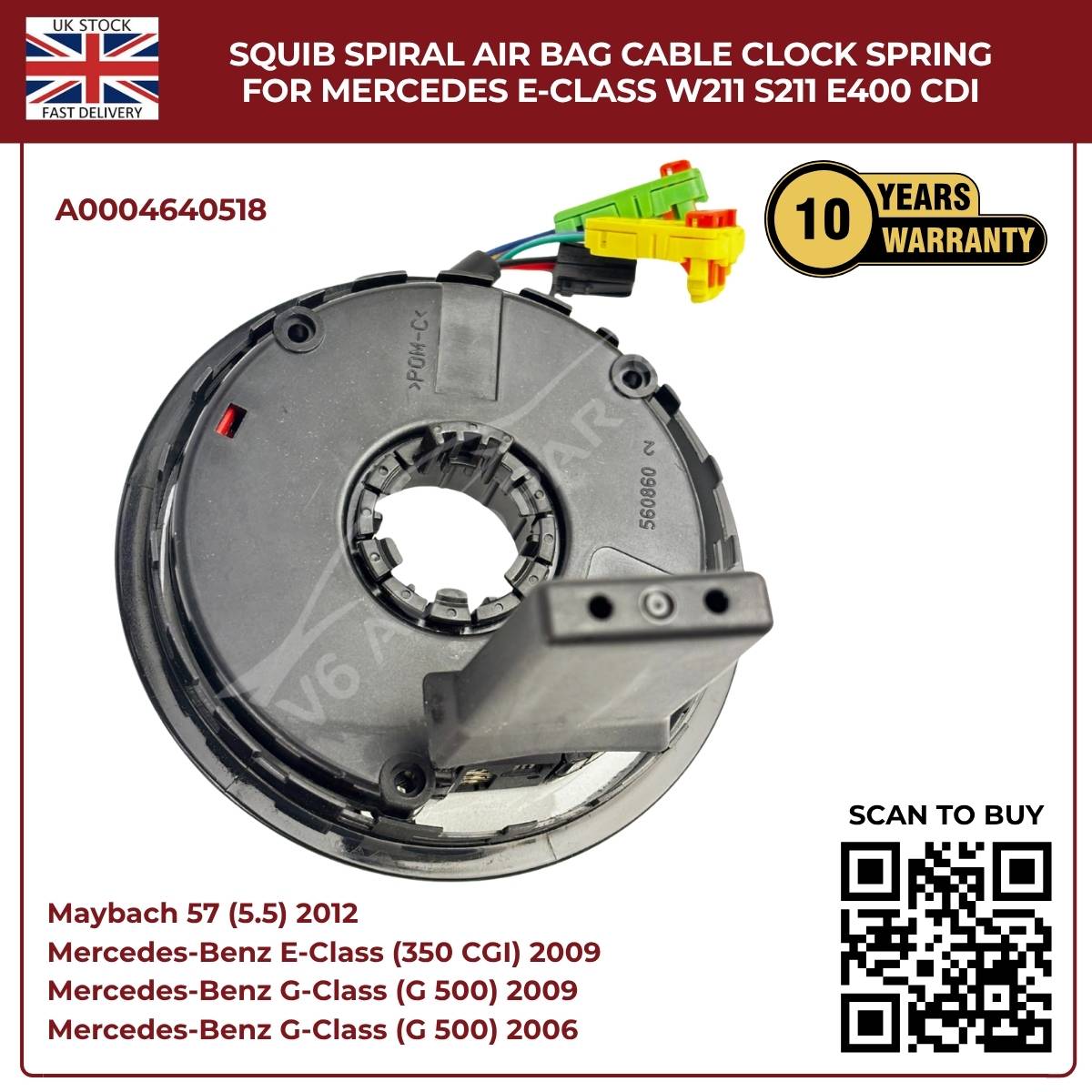 Airbag Clock Spring Spiral Cable A0004640518 for Mercedes-Benz E-Class, G-Class & Maybach