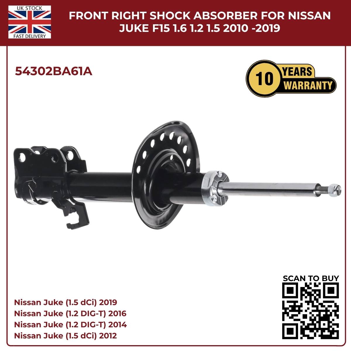 Front Right Shock Absorber – Nissan Juke F15 1.2 / 1.5 / 1.6 (2010–2019) OEM 54302BA61A