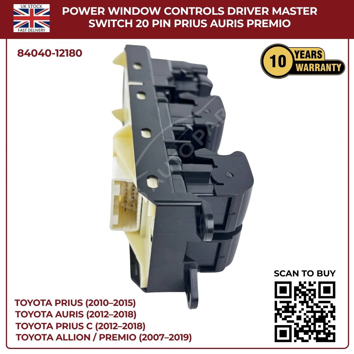Toyota Lexus Driver Master Power Window Switch – Lock Control Buttons (OEM 84040‑12180, CT200h Prius Corolla)