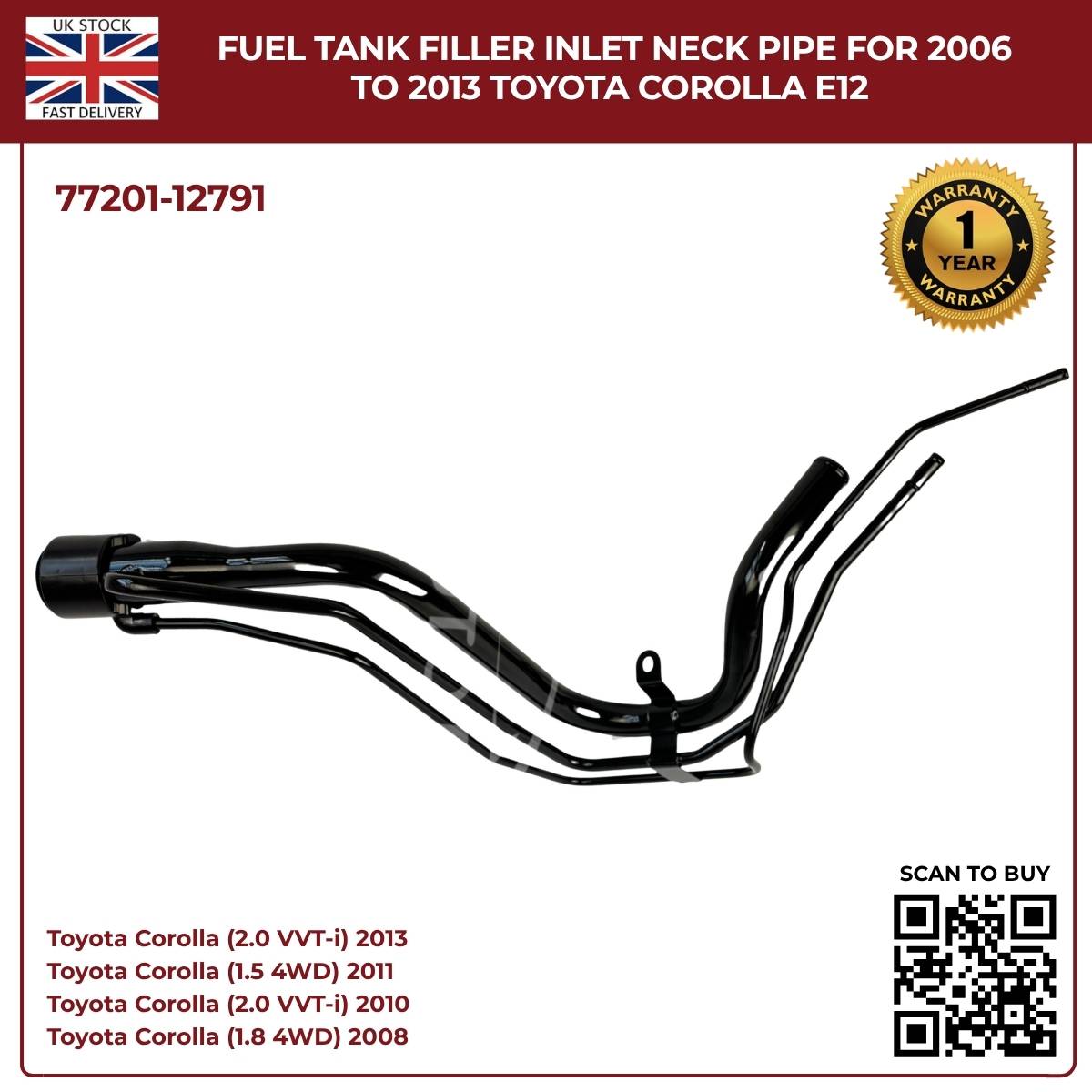 Image of 77201-12791 fuel tank filler neck for Toyota Corolla 2006–2013