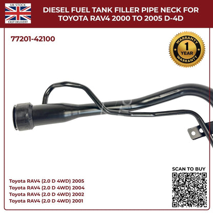 Fuel Tank Filler Neck Pipe  For Toyota RAV4 Mk2 Diesel 77201‑42100 (2000–2005, 2.0 D‑4D AWD)