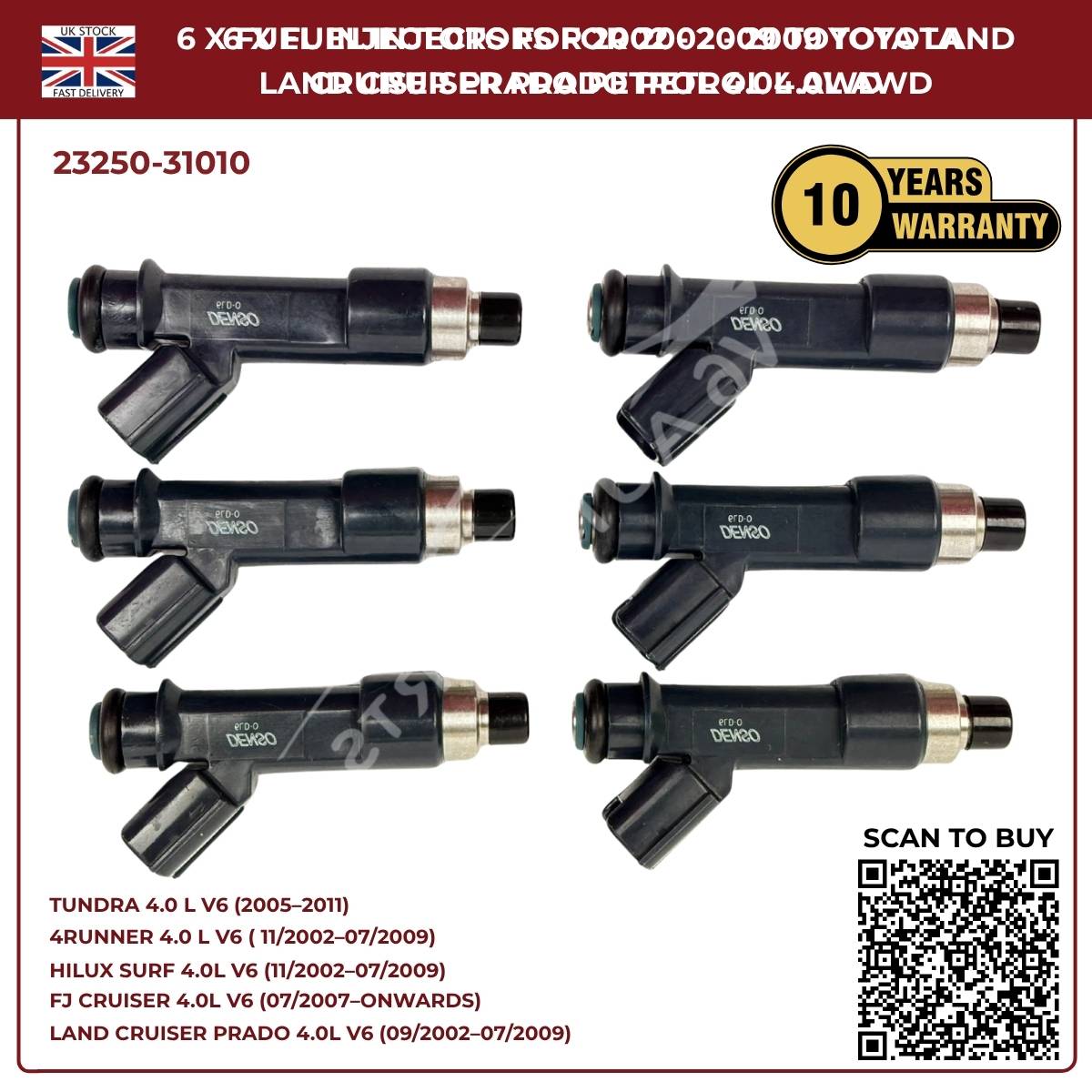 6x Fuel Injector Set 23250-31010 – Fits 2002–2009 Toyota Hilux Surf 4.0L V6 Petrol AWD/RWD
