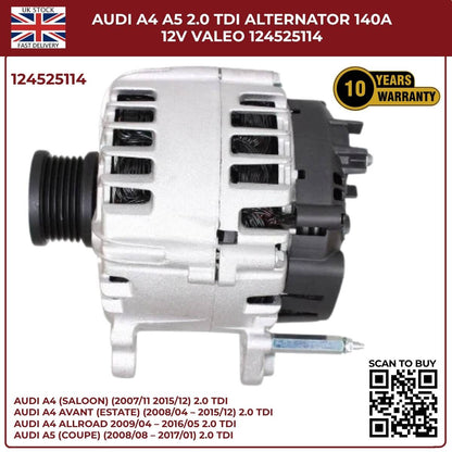 Bosch/VALEO Alternator 140A 12V – Fits Audi A4 A5 2.0 TDI – Part No. 0124525114