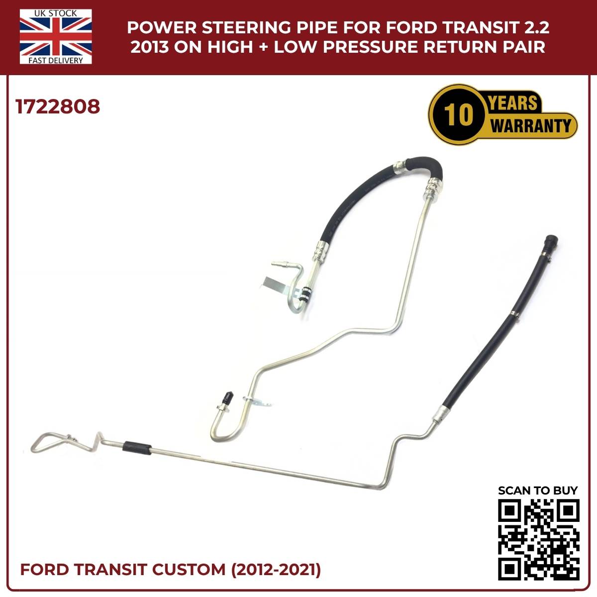 Image of Ford Transit Custom 2.2 FWD power steering high and low pipes 1722808 + 2215629, close-up view