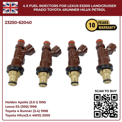 4 x Fuel Injectors For Lexus ES300 Landcruiser Prado Toyota 4Runner Hilux Petrol