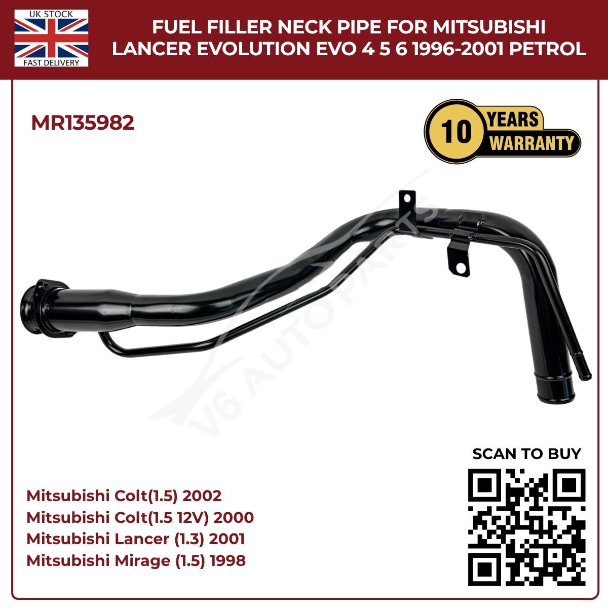 Image of MR135982 metal fuel filler pipe for Mitsubishi Evo 4, 5 and 6 petrol