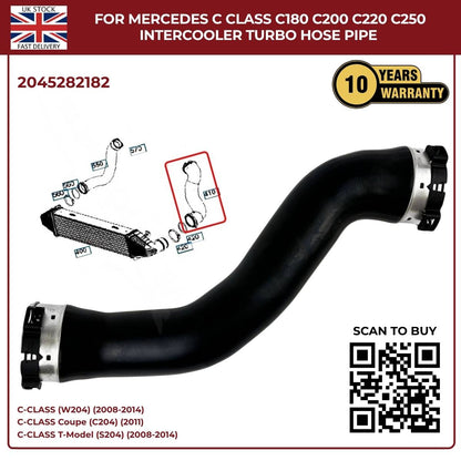Mercedes C‑Class Intercooler Turbo Hose Pipe – C180 C200 C220 C250 | OE 2045282182 – Black Grille