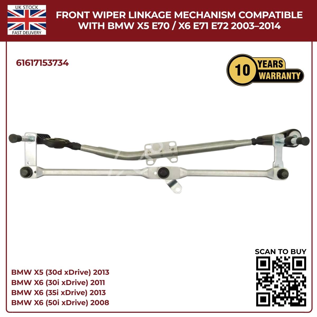 Front Windscreen Wiper Linkage Assembly  For BMW X5 E70 (2007–2013) / X6 E71 E72 (2008–2014)– RHD, OE Quality Replacement