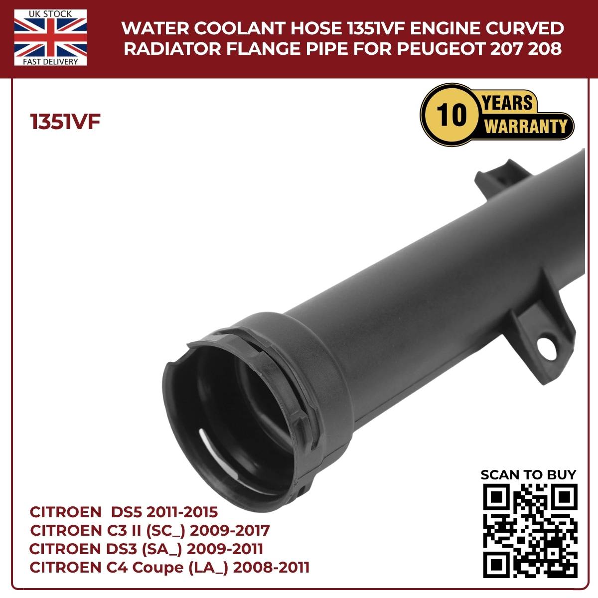 Water Coolant Hose  1351VF – Rear Right Engine Radiator Pipe for Peugeot & Citroën
