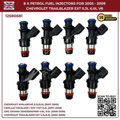 8x Fuel Injectors – Fits 2007–2010 Chevrolet Silverado 1500 / 2500HD / 3500HD – OEM Replacement