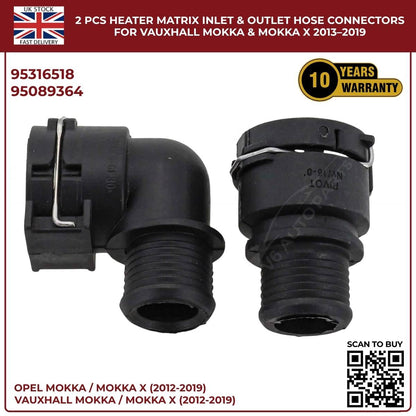 2 PCS Heater Matrix Inlet & Outlet Hose Connectors For Vauxhall ΜΟΚΚΑ Χ 2013-19