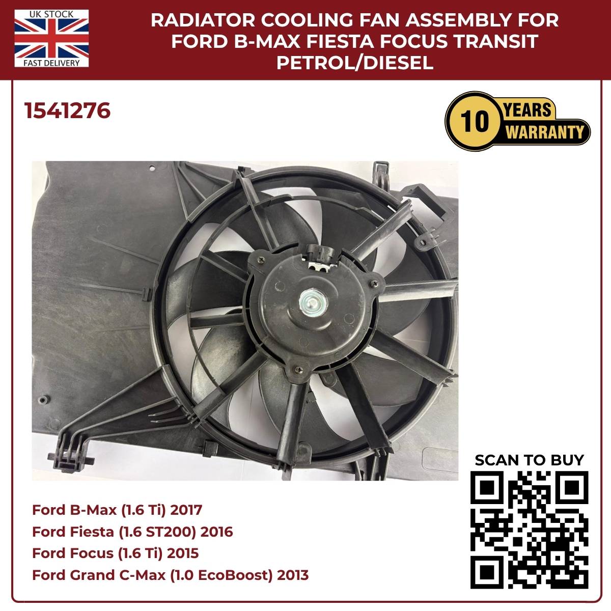 Radiator Cooling Fan Assembly – Ford B‑MAX, Fiesta, Focus, Transit (Petrol/Diesel)