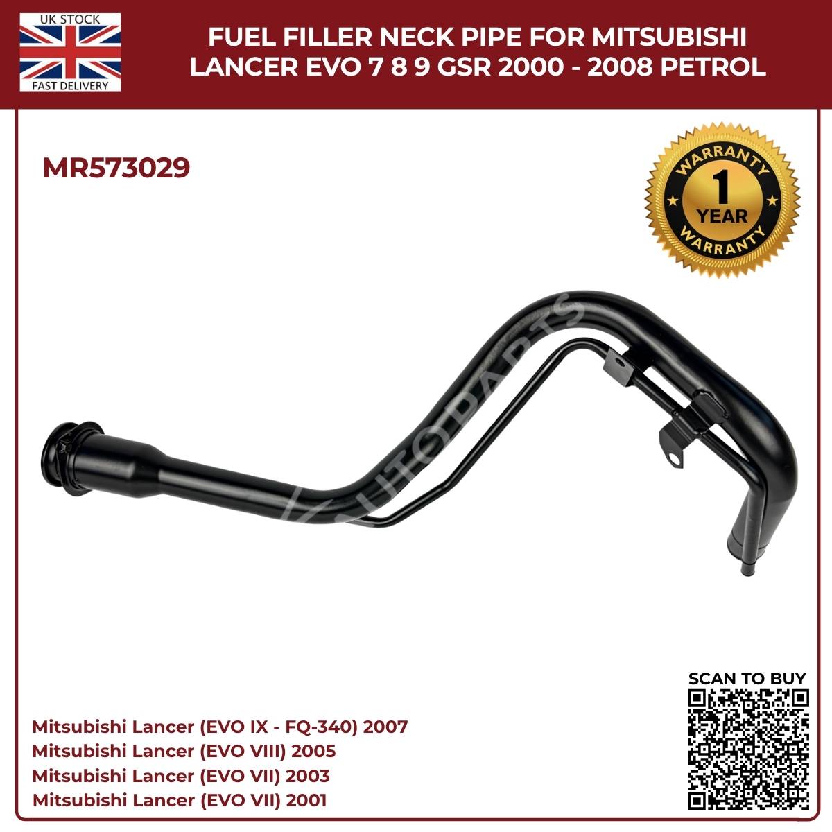 Image of MR573029 fuel filler pipe for Mitsubishi Evo 7, 8 and 9