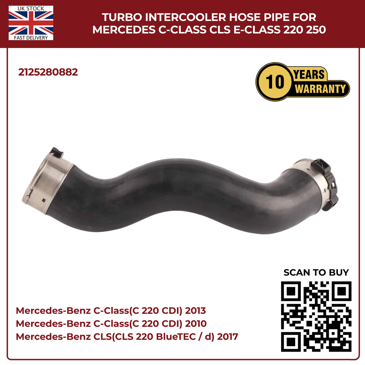 Turbo Intercooler Hose Pipe for Mercedes-Benz C-Class, CLS & E-Class 220/250 CDi BlueTEC – OEM 2125280882
