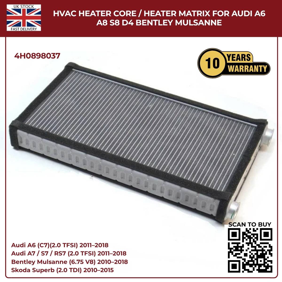 Image of Heater Matrix 4H0898037 for Audi A6 Audi A8 and Bentley Mulsanne