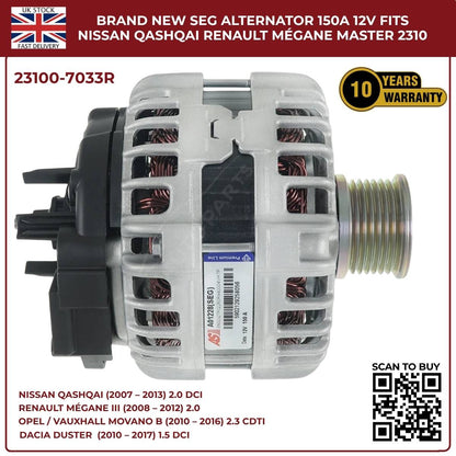 Alternator 23100‑7033R 12V 150A – Renault Master MK3, Vauxhall Movano B MK2, Nissan NV400