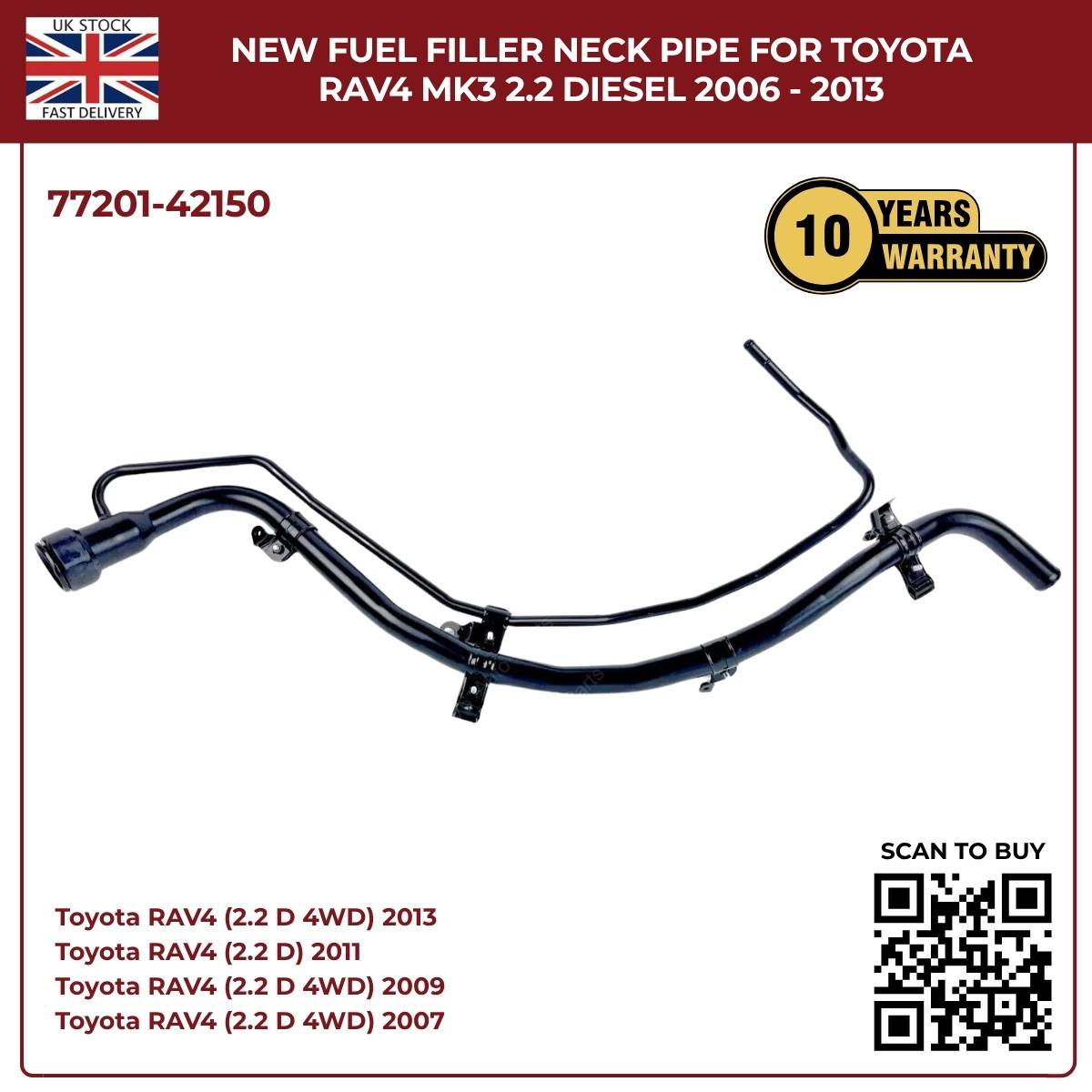 Image of 77201-42150 fuel filler pipe for Toyota RAV4 2.2 D-4D diesel