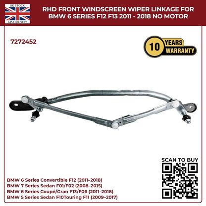 BMW RHD Front Wiper Linkage Assembly – Fits 2009‑2017 5 Series F10/F11 & 6 Series – Part No. 7272452