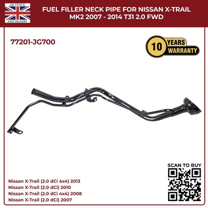 Nissan X‑Trail T31 Fuel Filler Neck Pipe 77201‑JG700 (2007–2014, 2.0 Diesel FWD)