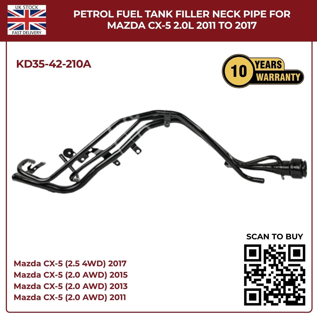 Fuel Tank Filler Neck Pipe for Mazda CX‑5 2011–2017 2.0L/2.5L | KD35‑42‑210A Replacement