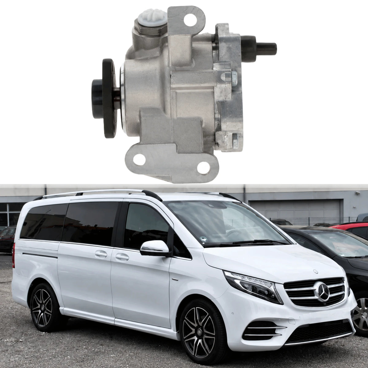 Image of metal automotive power steering pump assembly 