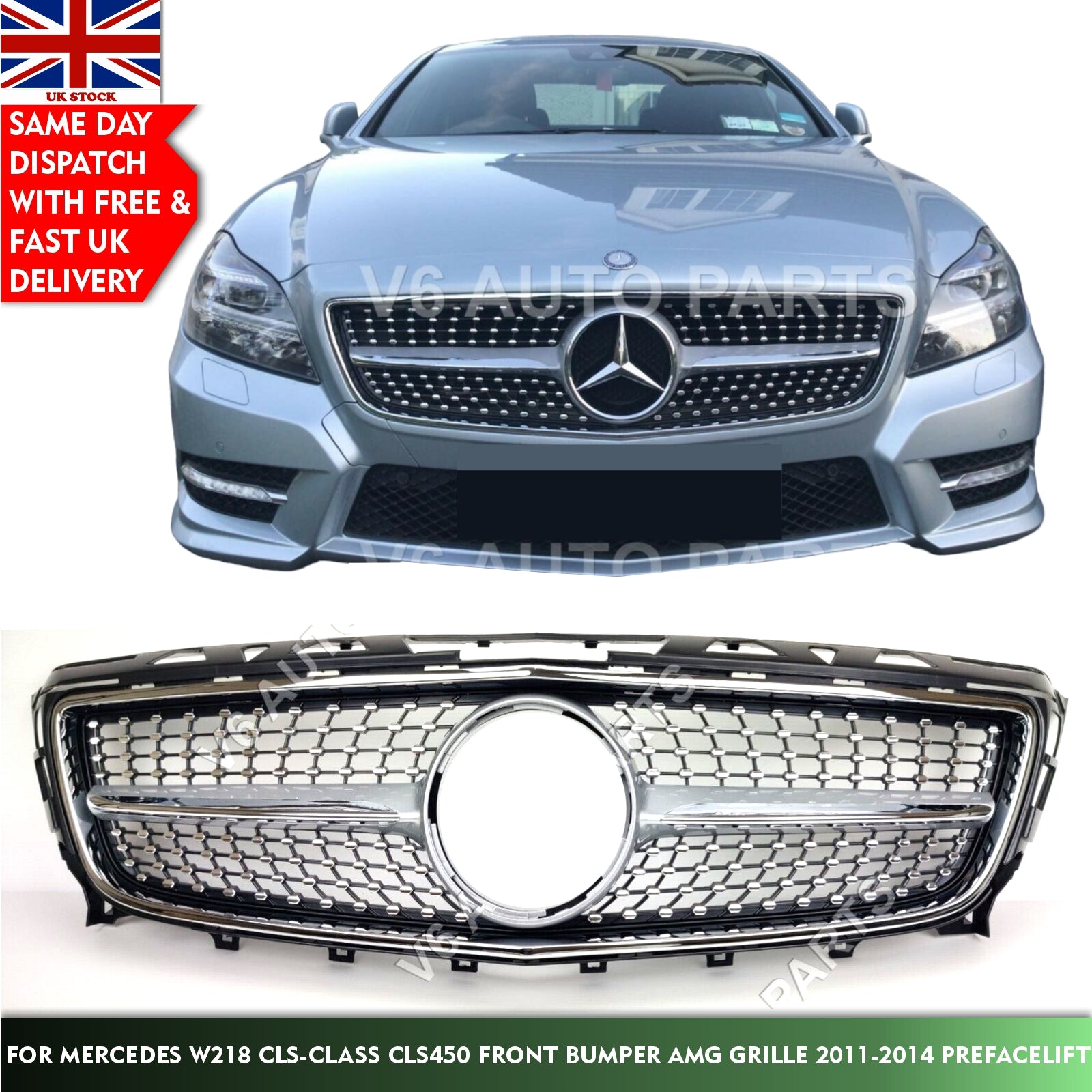 For Mercedes CLS-Class X218 CLS500 Front Radiator Diamond AMG Grille 2011 - 2014