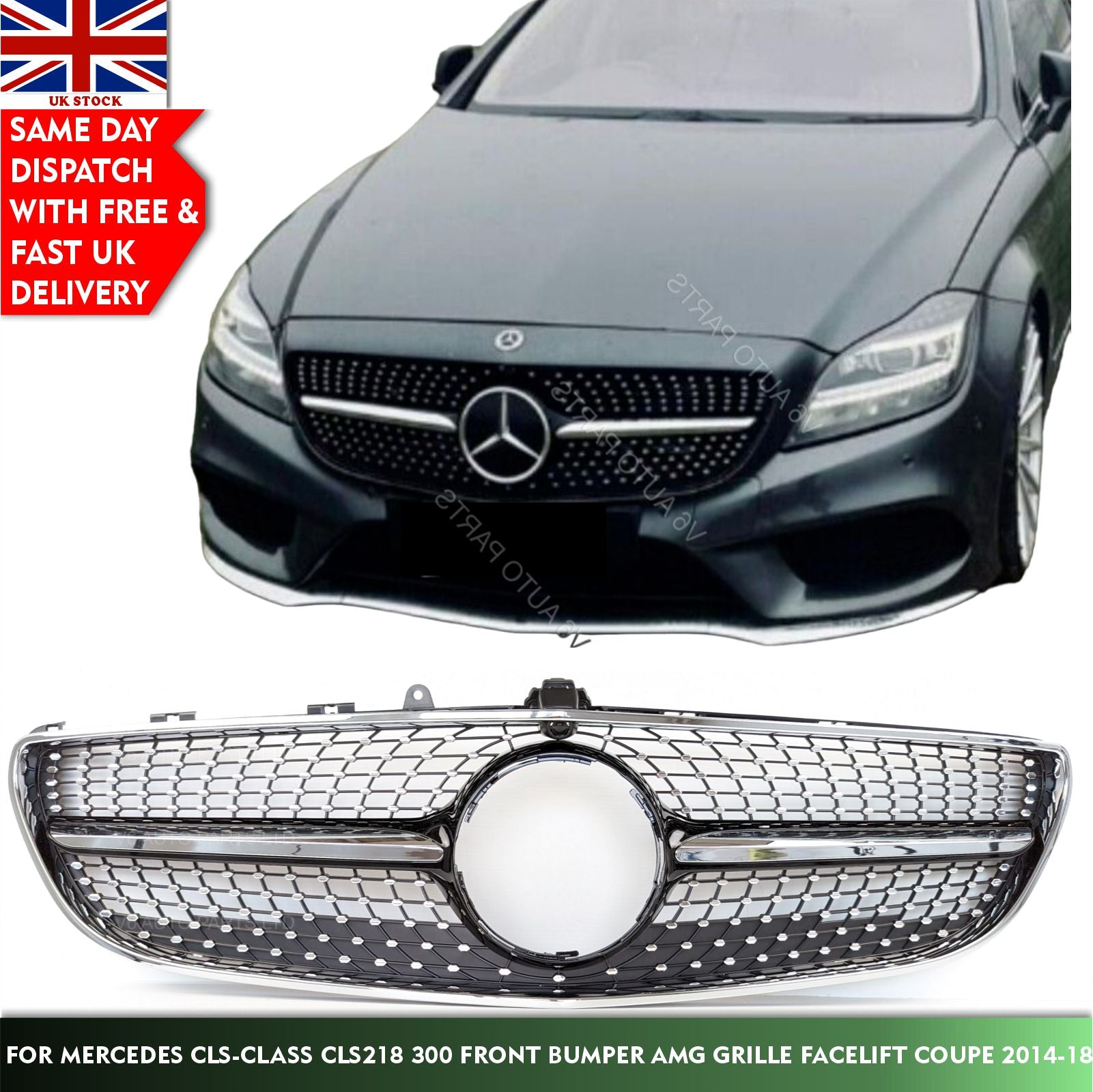 For Mercedes CLS-Class CLS218 300 Front Bumper AMG Grille Facelift Coupe 2014-18