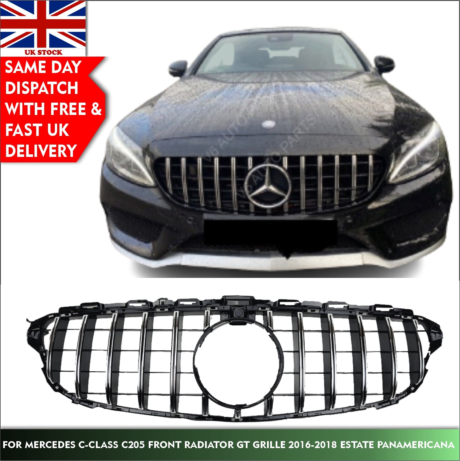 For Mercedes C-Class C205 Front Radiator GT Grille Coupe Panamericana 2015-2018