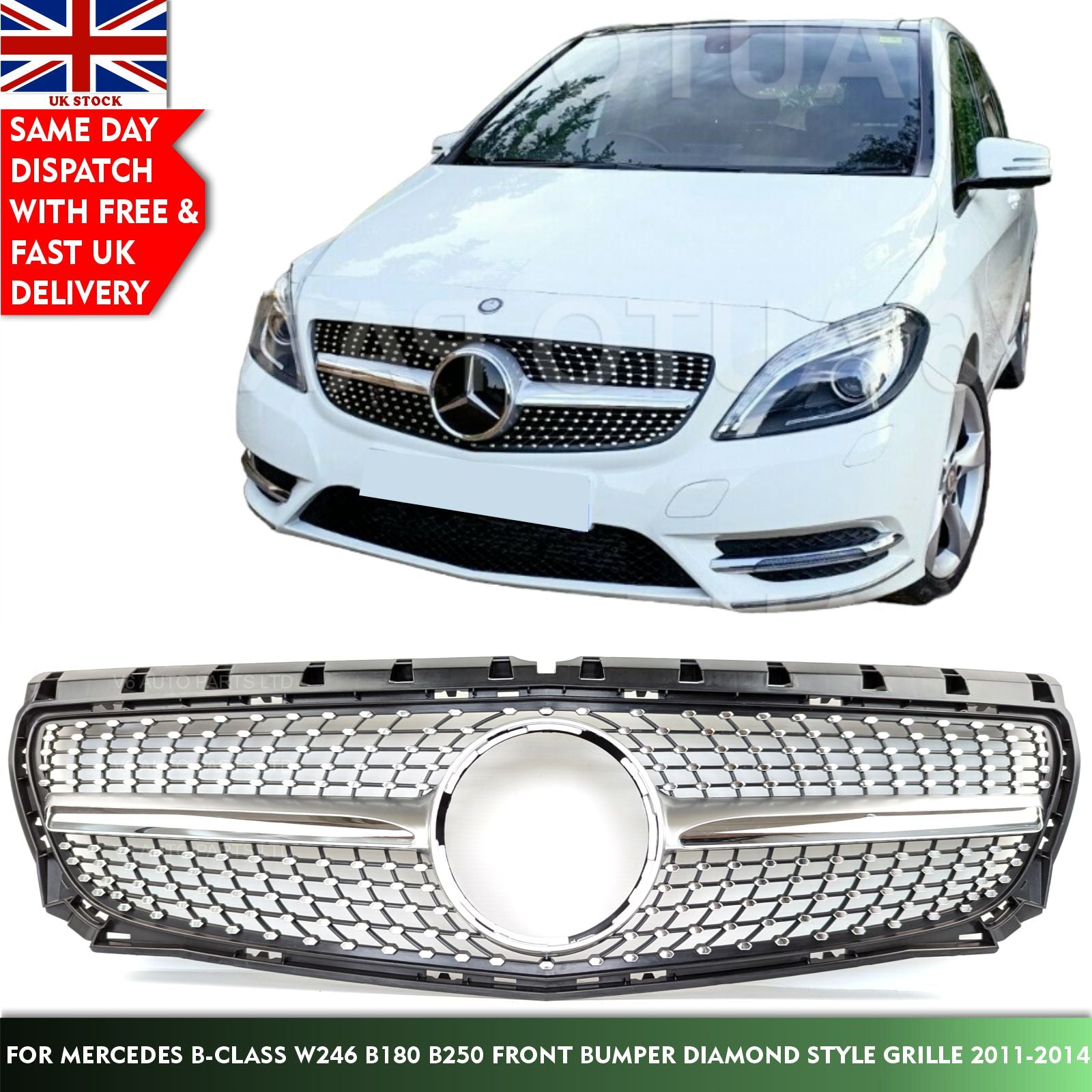 For Mercedes B-Class W246 B180 B250 Front Bumper Diamond Style Grille 2011-2014