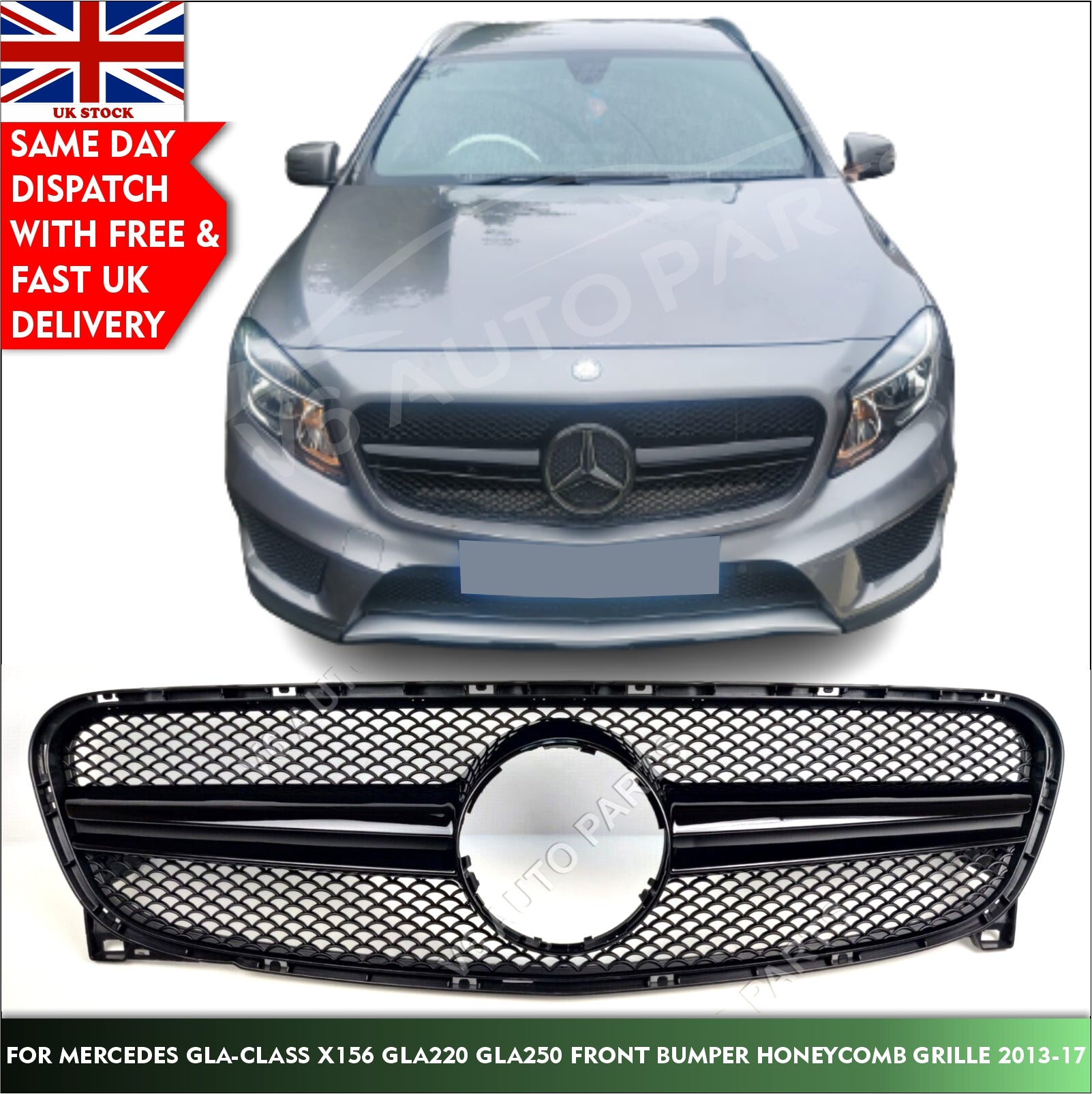 For Mercedes GLA-Class X156 GLA220 250 180 Front Radiator Black Grille 2014-2016