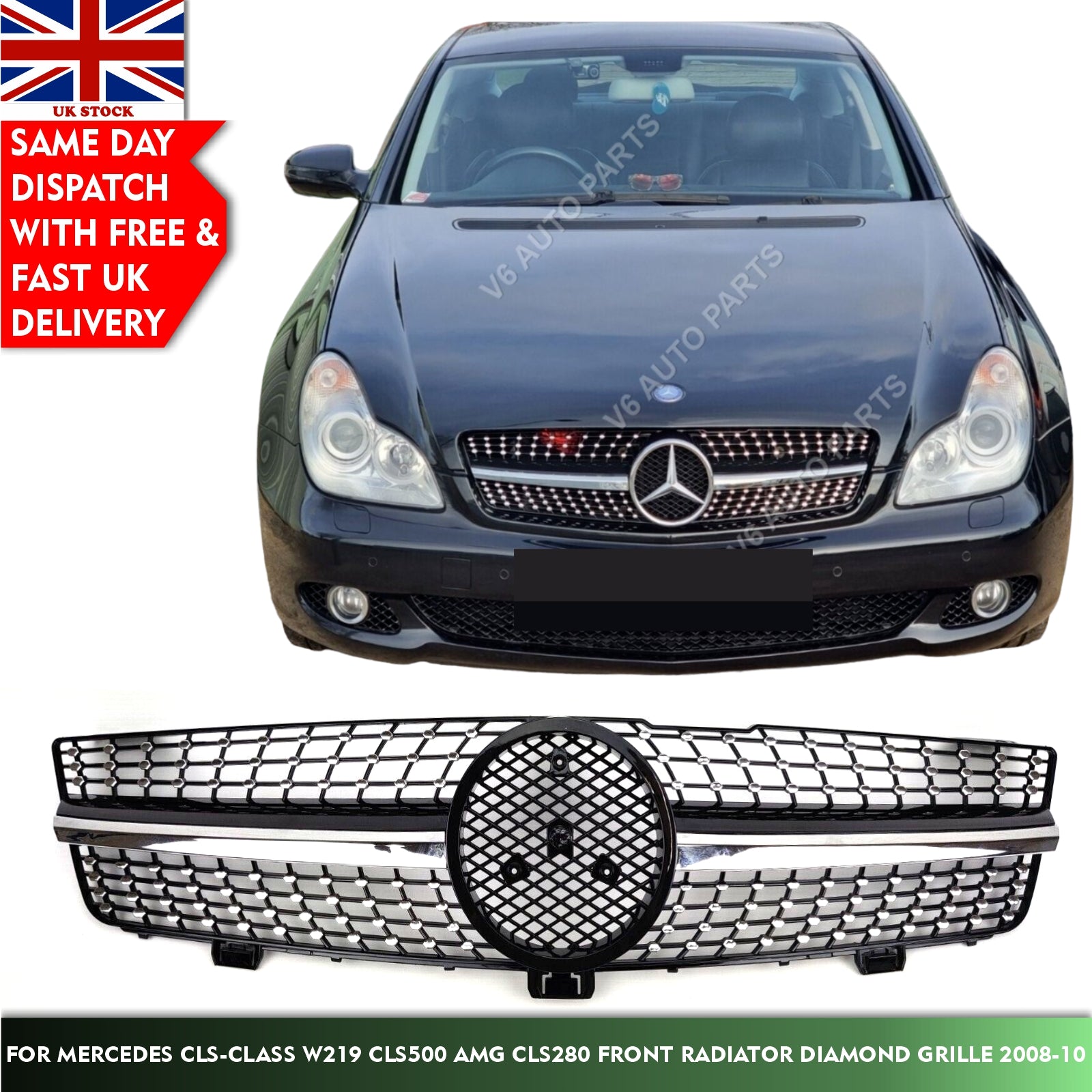 For Mercedes CLS-Class W219 CLS500 AMG CLS280 Front Radiator Diamond Grille 2008-10