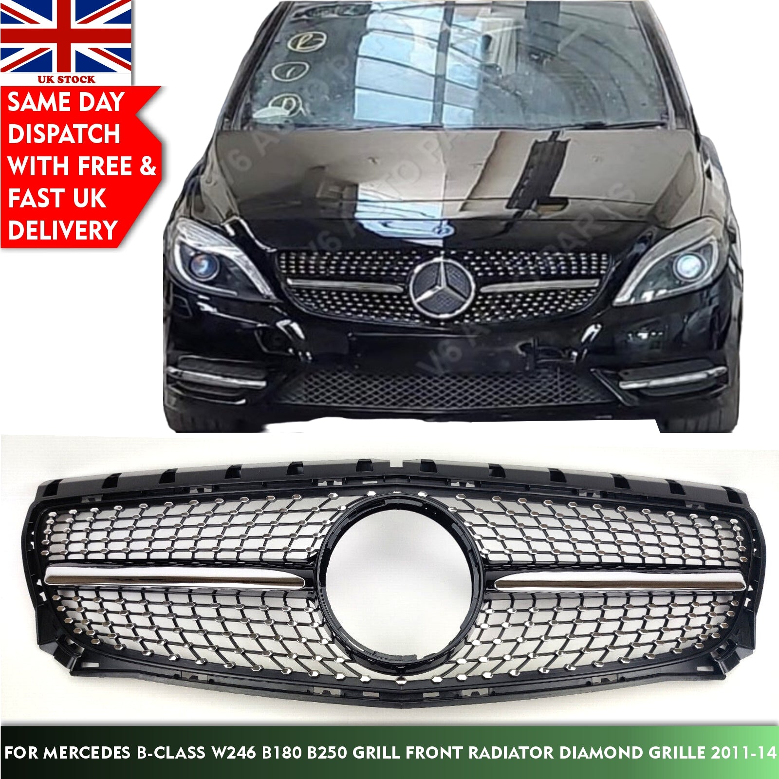 For Mercedes B-Class W246 B160 B180d Front Radiator AMG Grille Diamond 2011-2014