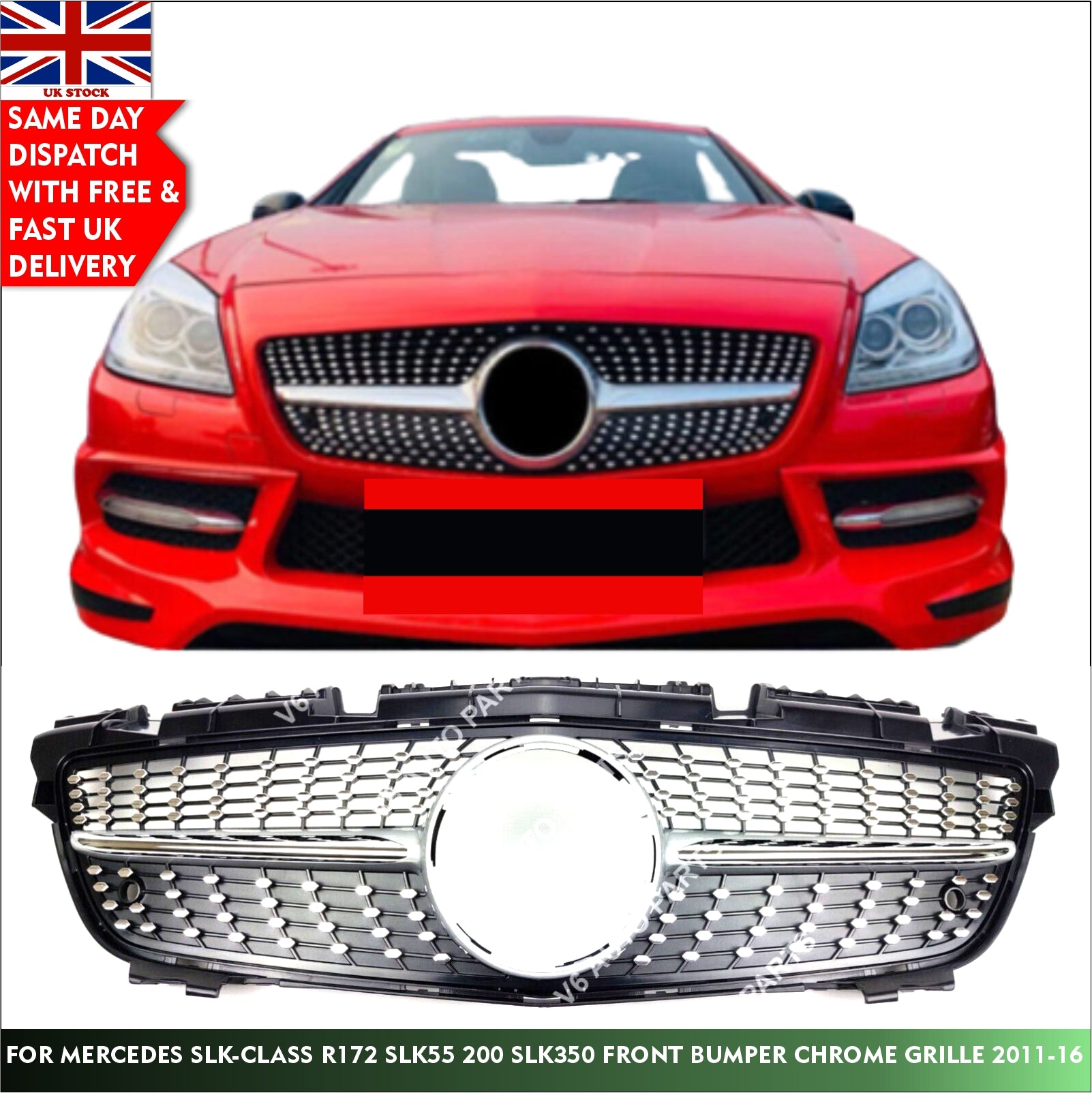 For Mercedes SLK-Class R172 AMG SLK55 SLK200 front Radiator Chrome Grill 2011-16 Diamond