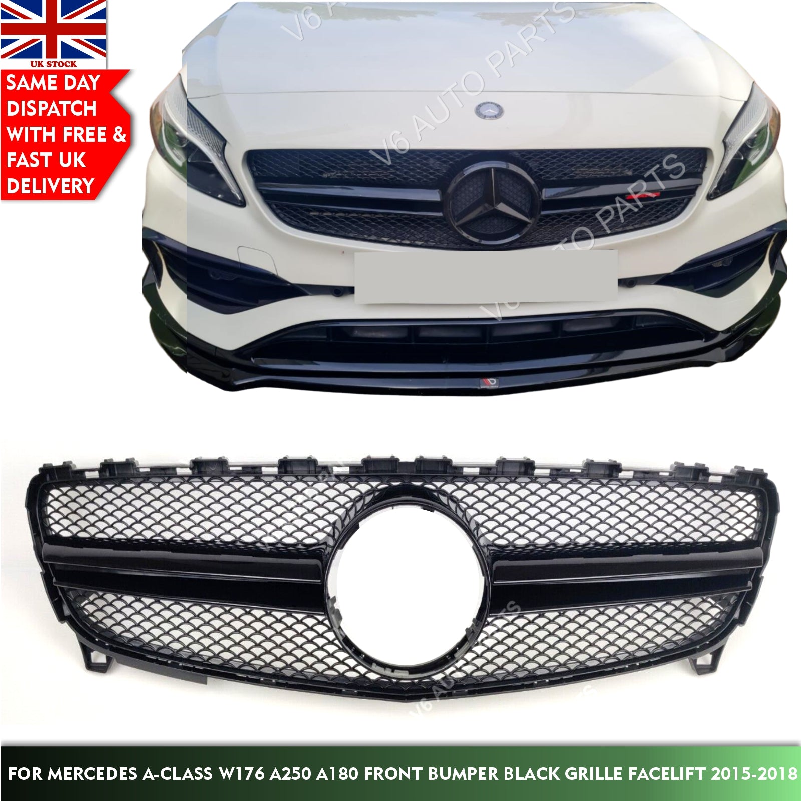 For Mercedes A-Class W176 A160 A220 A320 Front Radiator Black Grille AMG 2015-18