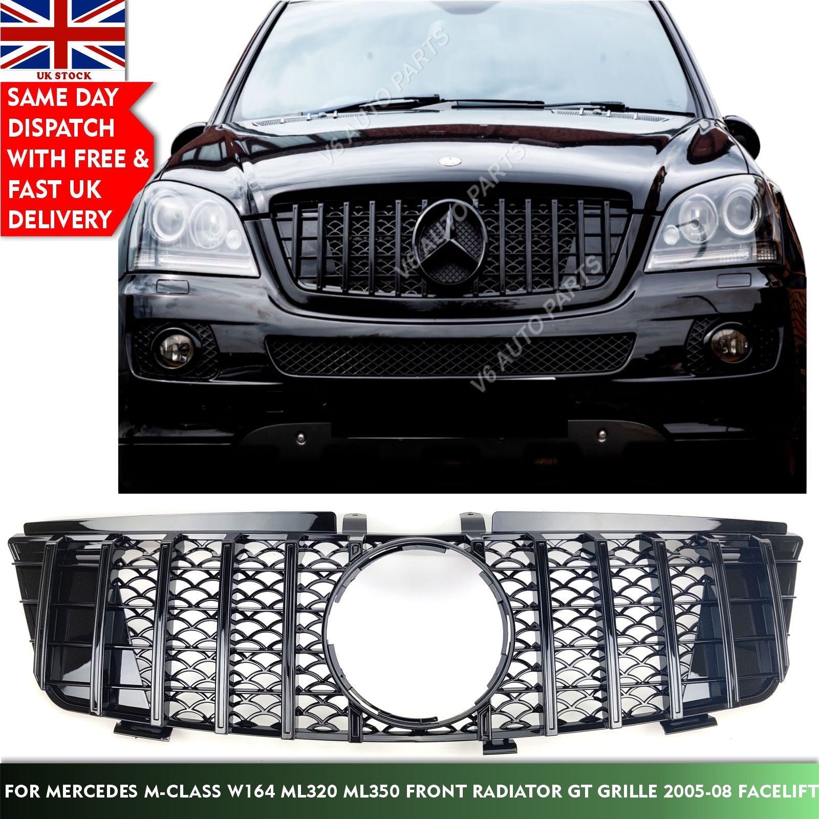 For Mercedes W164 M-Class ML55 ML320 ML350 ML550 Front Radiator GT Grill 2005-08