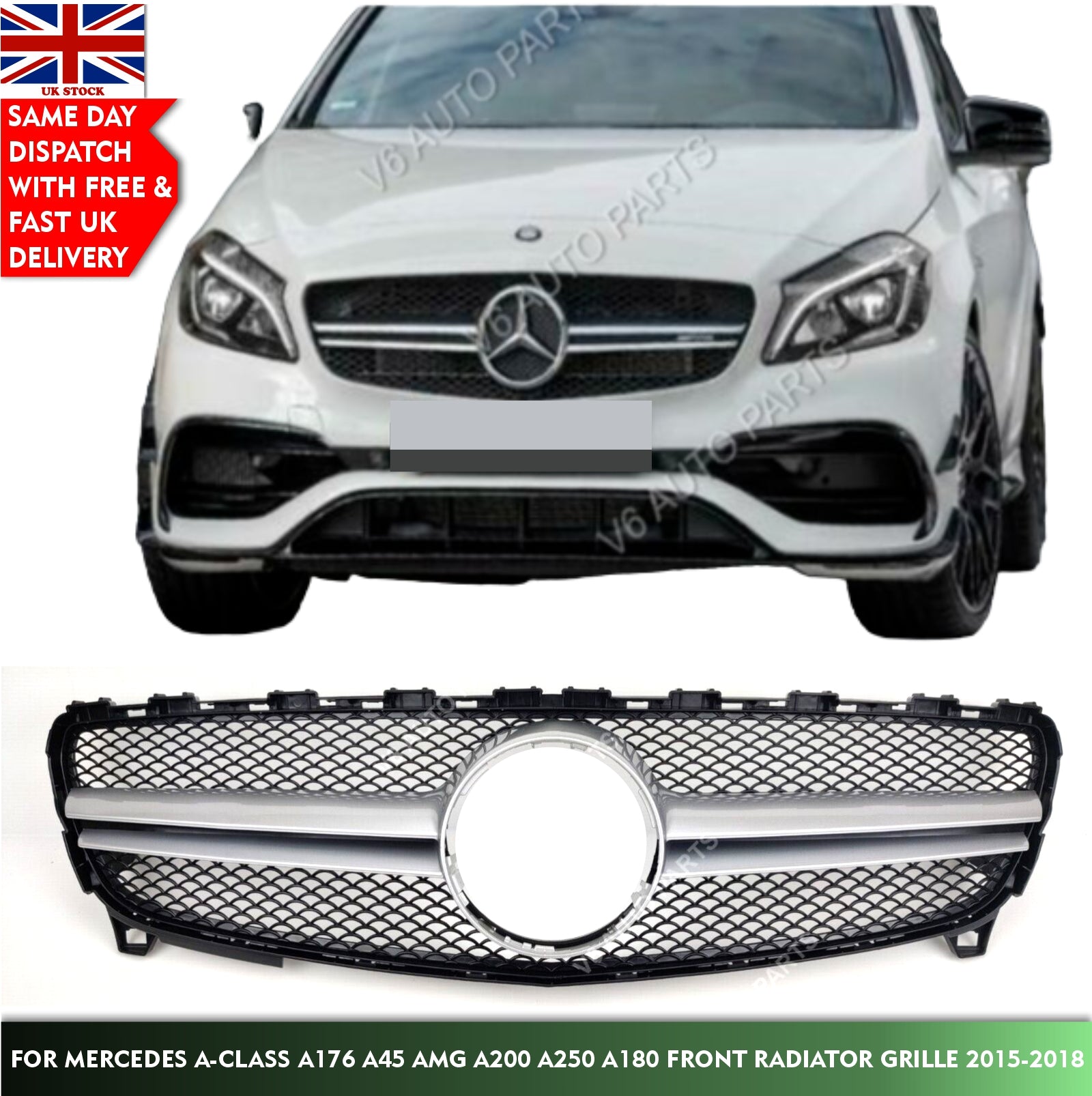 For Mercedes A-Class W176 A160 A200 A45 Front Bumper Chrome Grille AMG Facelift 2015-2018