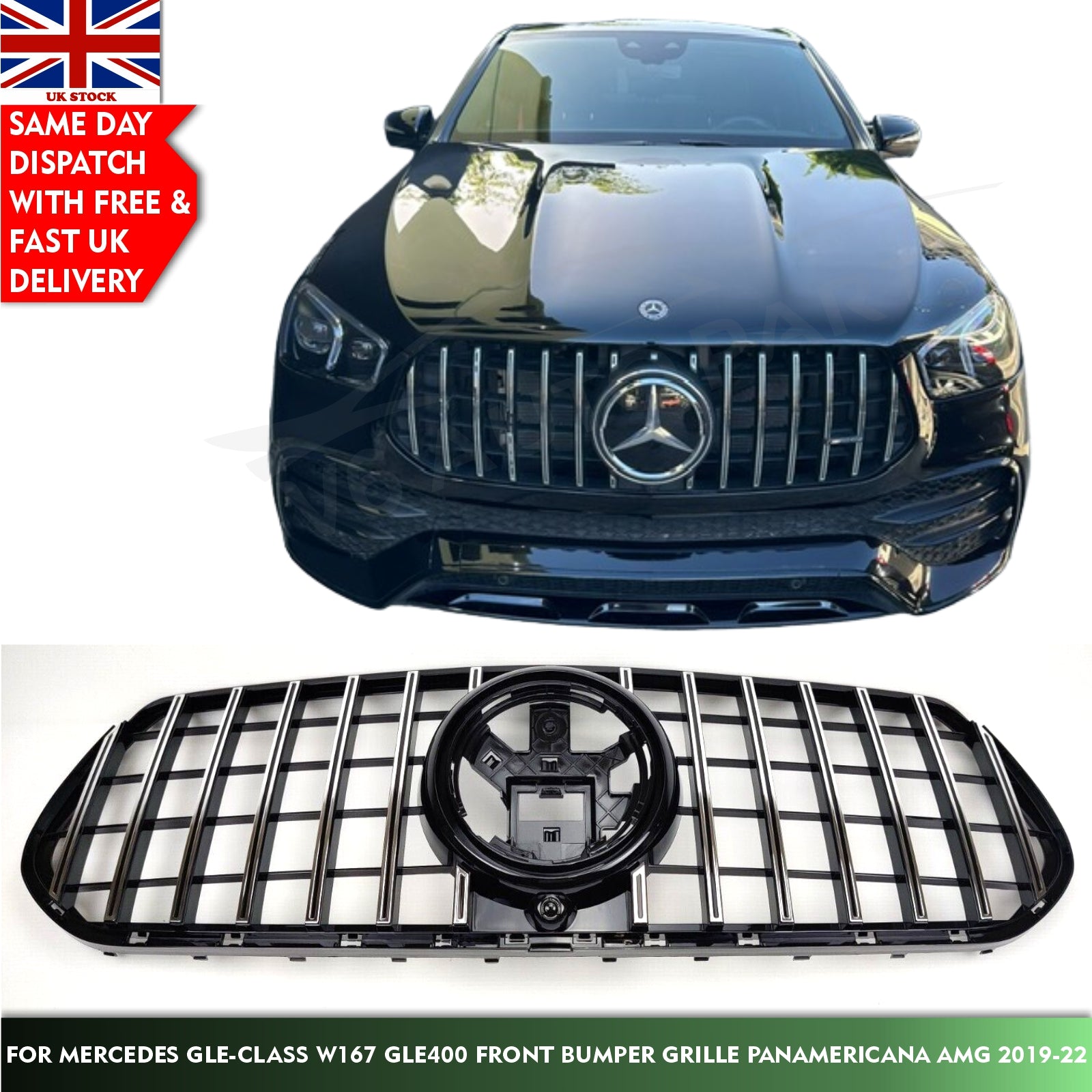 For Mercedes GLE-Class W167 GLE400 Grill Front Bumper Grille Panamericana AMG 2019-2022