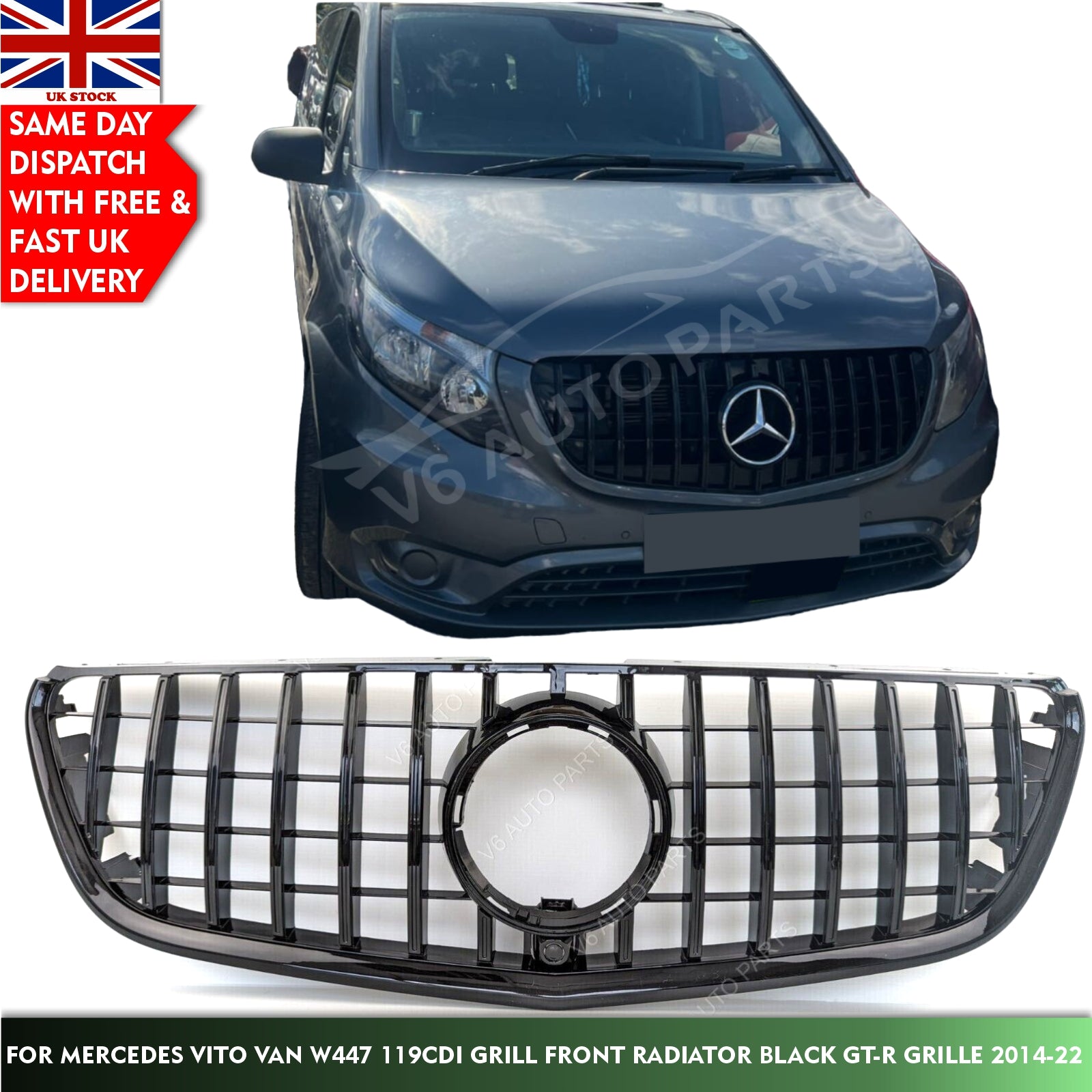 For Mercedes Vito Van W447 119CDI Grill Front Radiator Black GT-R Grille 2014-22