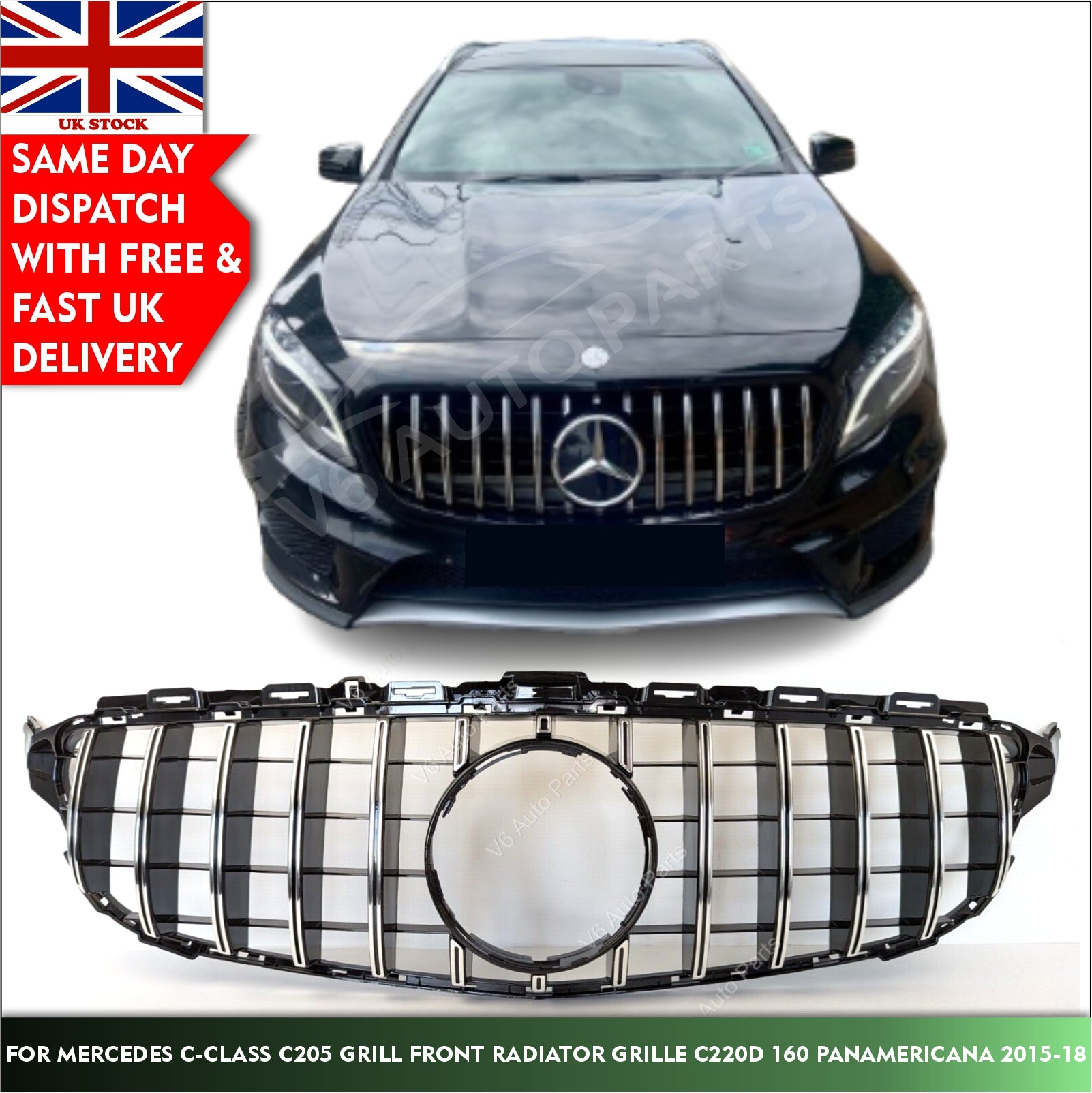 Mercedes C-Class C205 Grill Front Radiator Grille C220d 160 Panamericana 2015-18