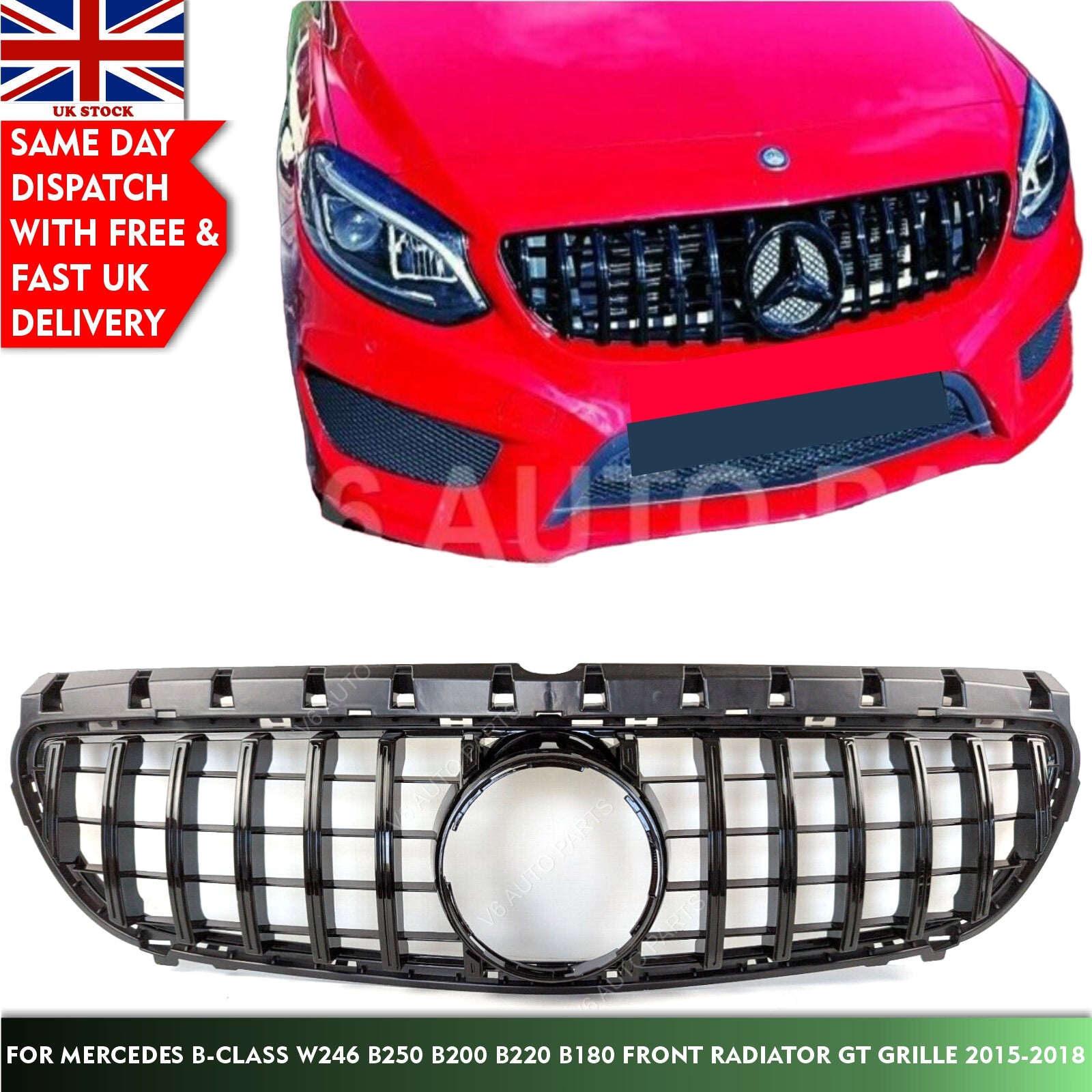 For Mercedes B-Class W246 B220d Front Radiator Black GT Grille Panamericana 2015-18